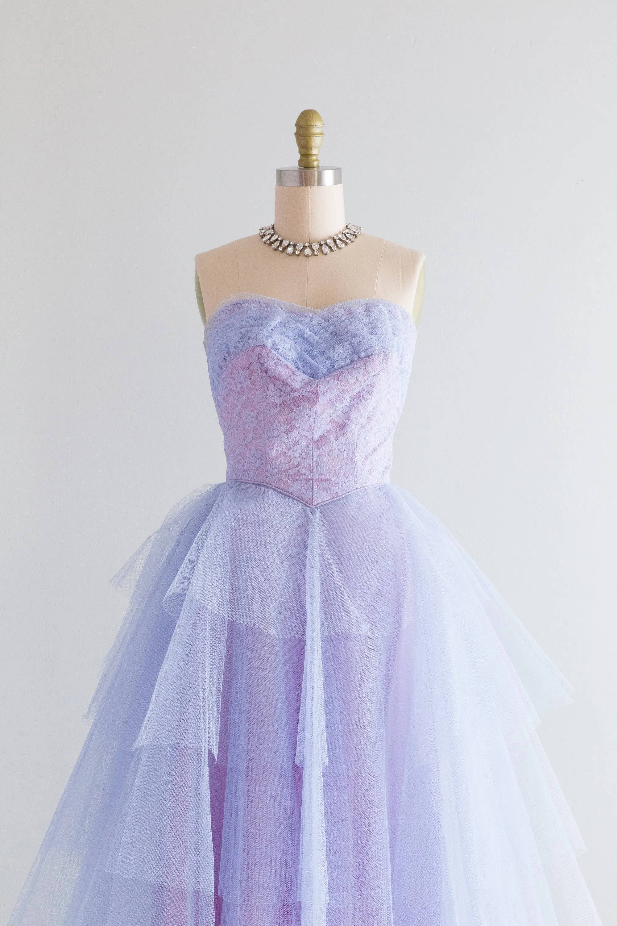 1950's Enchanted Blue Violet Strapless Tiered Prom Gown / XXS