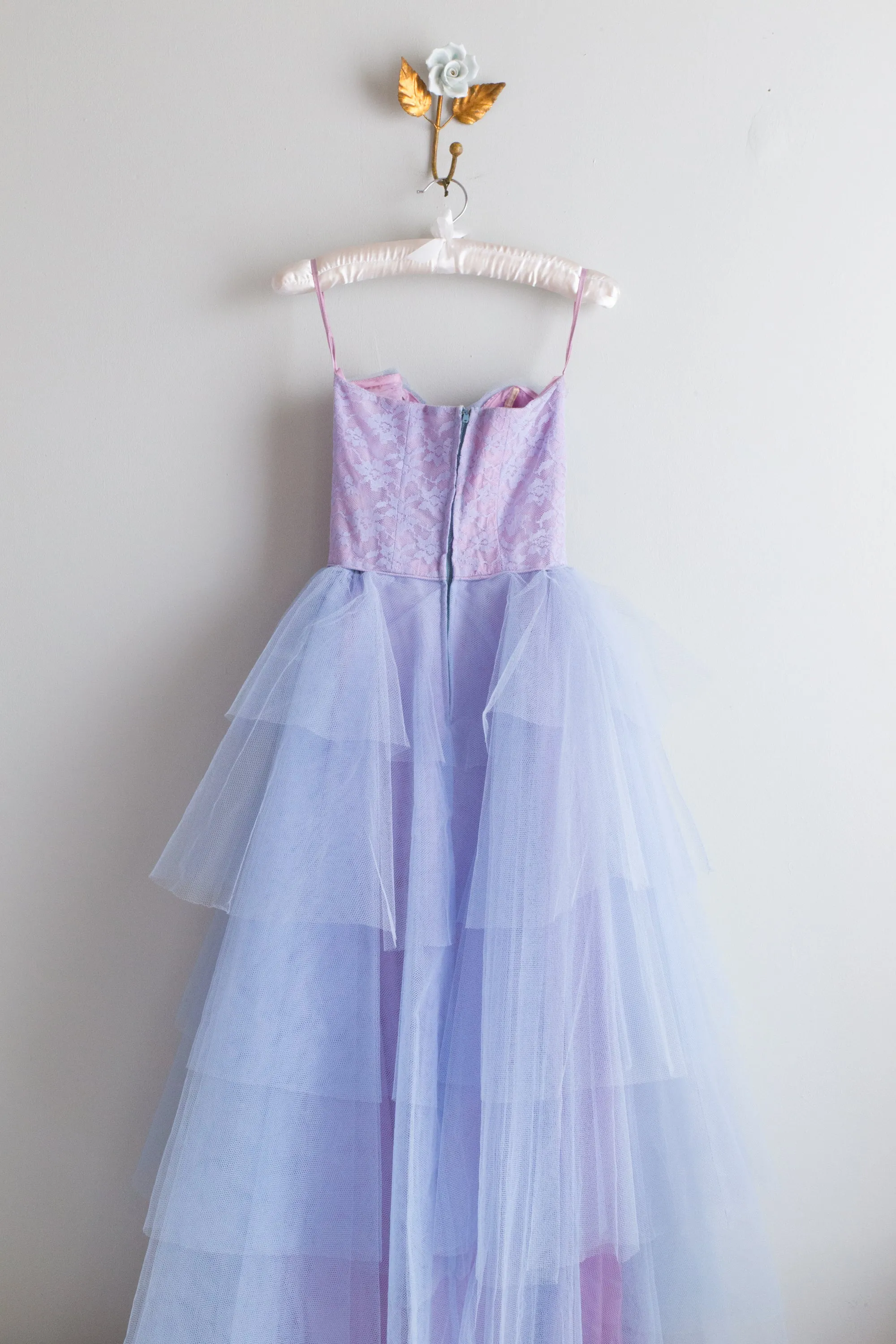 1950's Enchanted Blue Violet Strapless Tiered Prom Gown / XXS