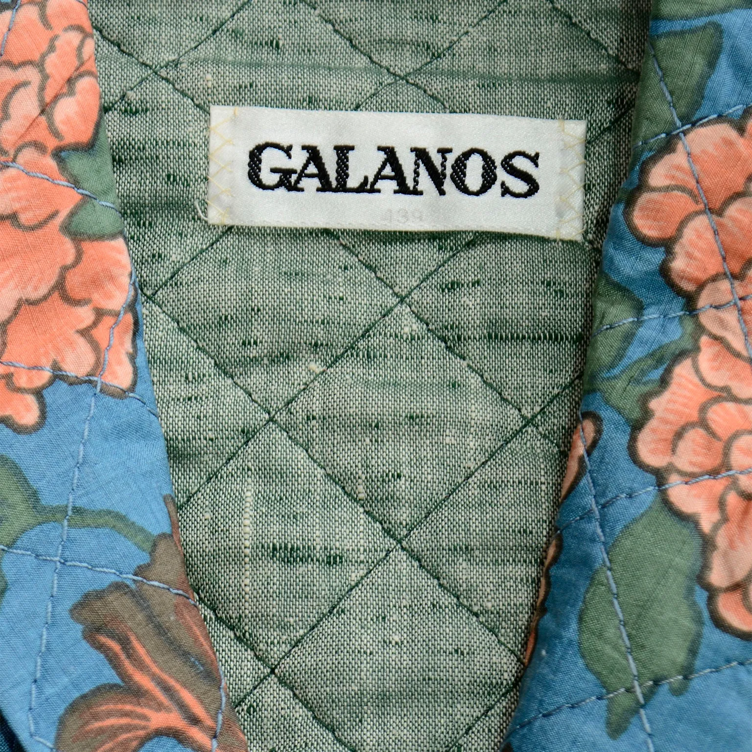 1970s Galanos Numbered Blue Floral Silk Chiffon 2pc Dress & Quilted jacket