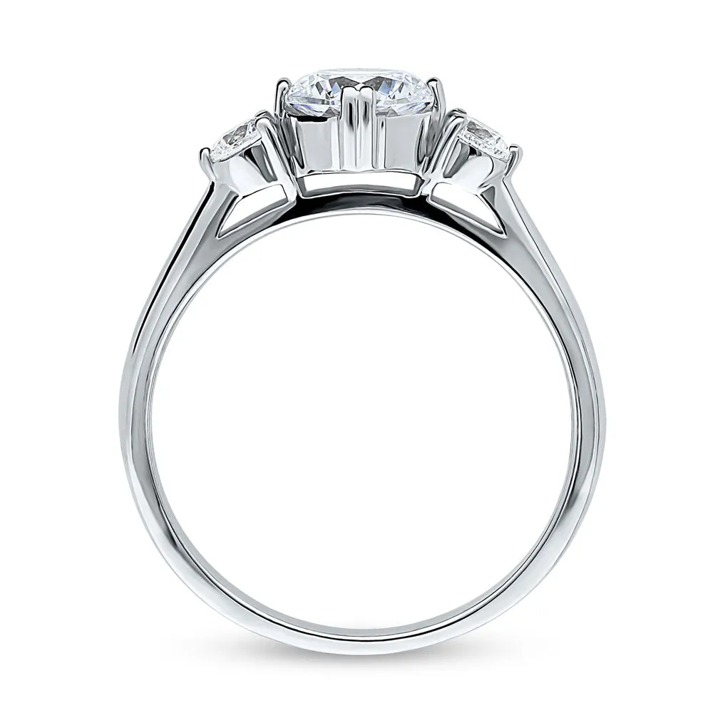 3-Stone 1.25ct Octagon Sun Cut CZ Ring in Sterling Silver