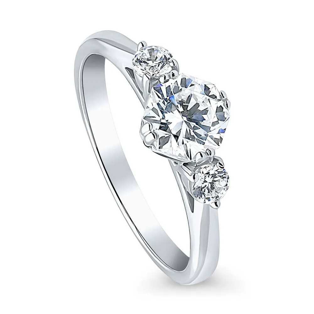 3-Stone 1.25ct Octagon Sun Cut CZ Ring in Sterling Silver