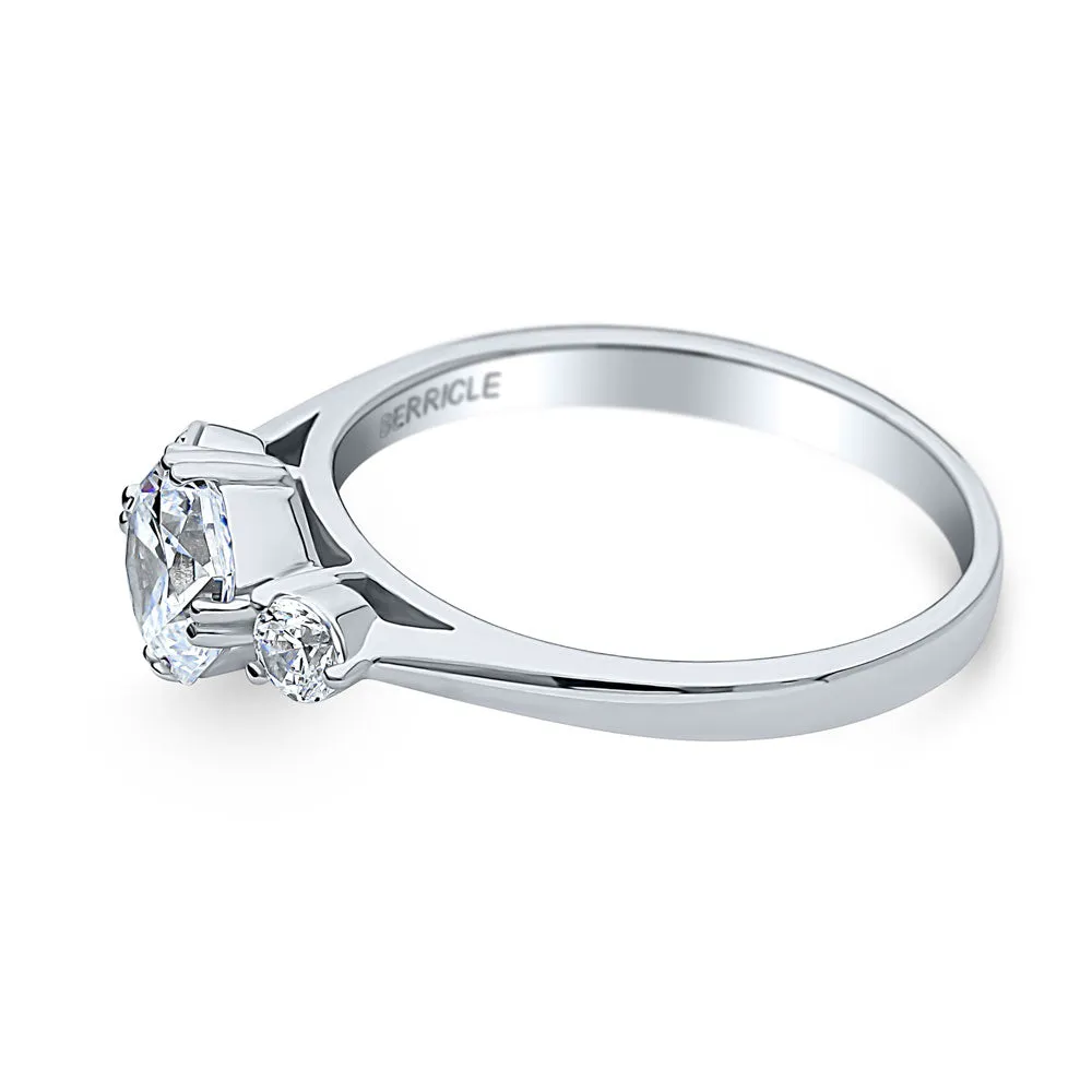 3-Stone 1.25ct Octagon Sun Cut CZ Ring in Sterling Silver