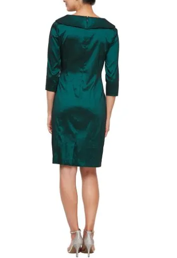 3/4 Sleeve Straight Taffeta With Shawl | Emerald Green