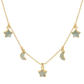 Adela Aventurine Star & Moon Charm Necklace | 18k Gold Plated