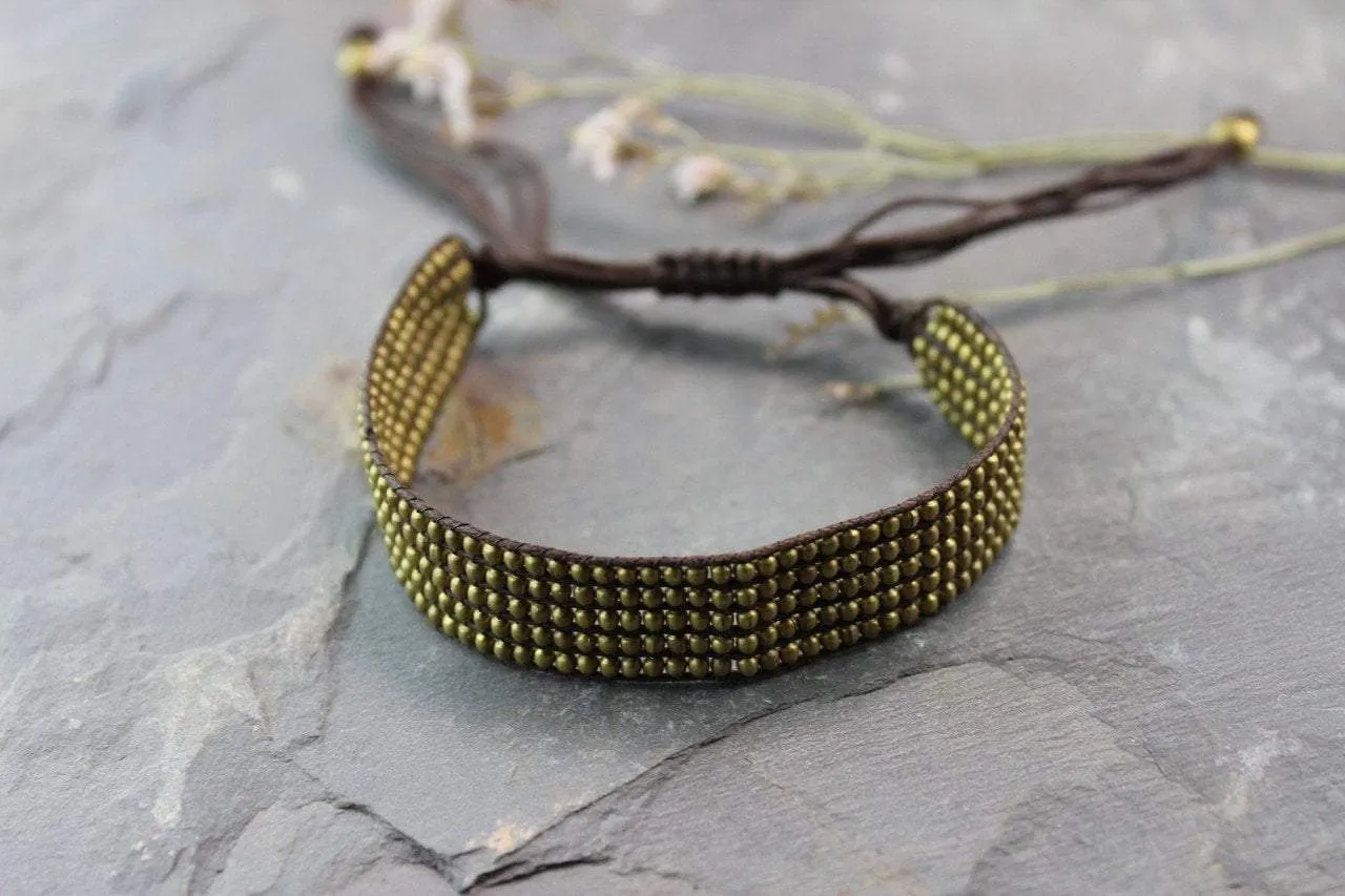 Adjustable Brass Beaded Band Bracelet