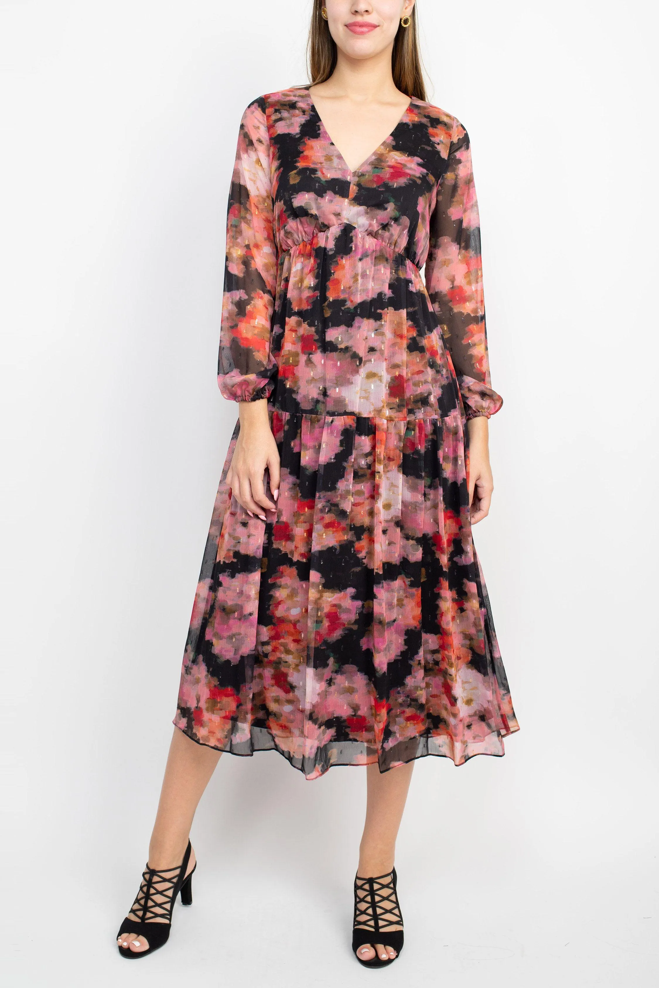 Adrianna Papell AP1E209660 Long Sleeve Floral Chiffon Dress