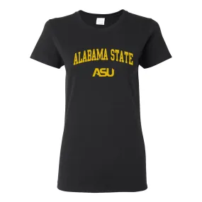 Alabama State University Hornets Arch Logo Women's Short Sleeve T Shirt - Black