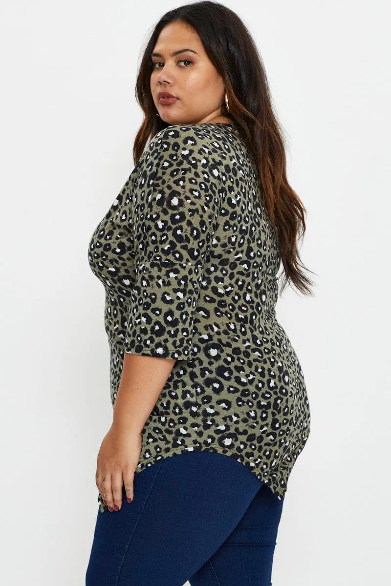 Animal Print Asymmetric Top Crew Neck