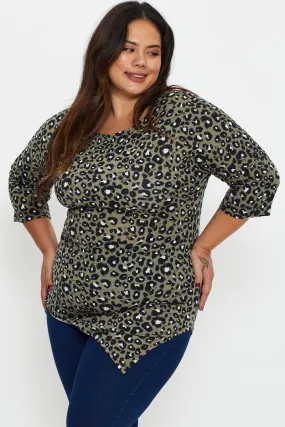 Animal Print Asymmetric Top Crew Neck