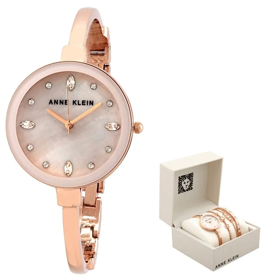 Anne Klein Light Pink Dial Rose Gold-tone Ladies Watch and Bracelet Set 3352PKST