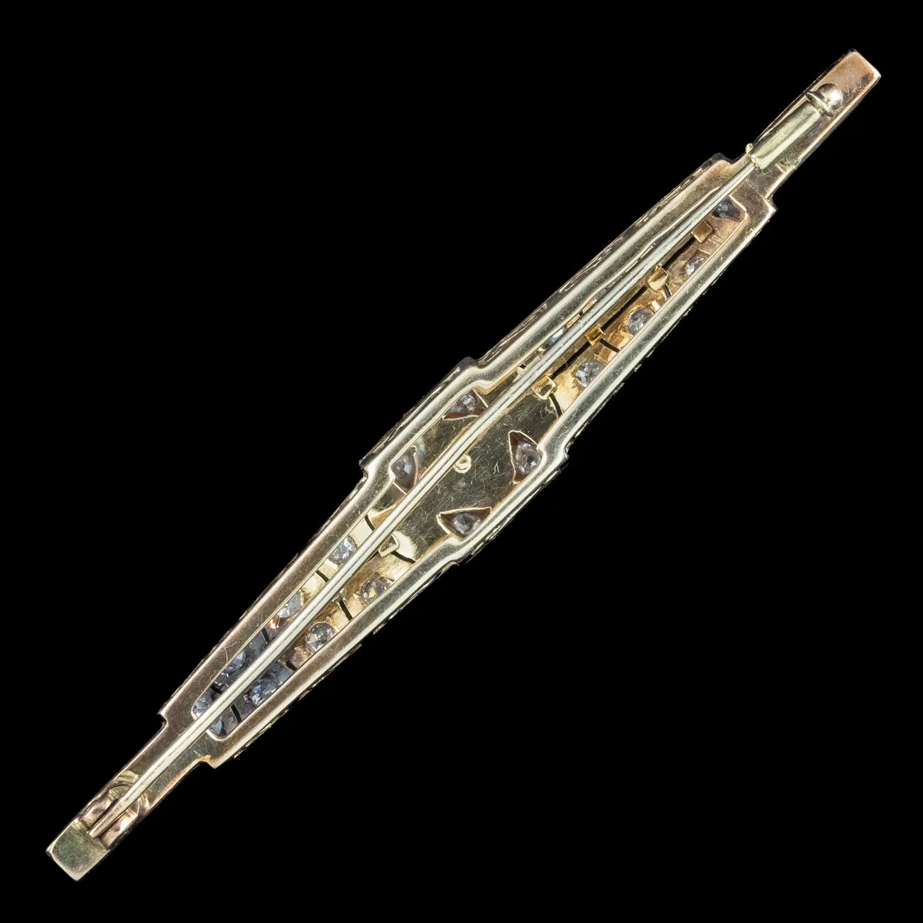 Antique Art Deco Diamond Pearl Bar Brooch 18ct Gold 1ct Of Diamond