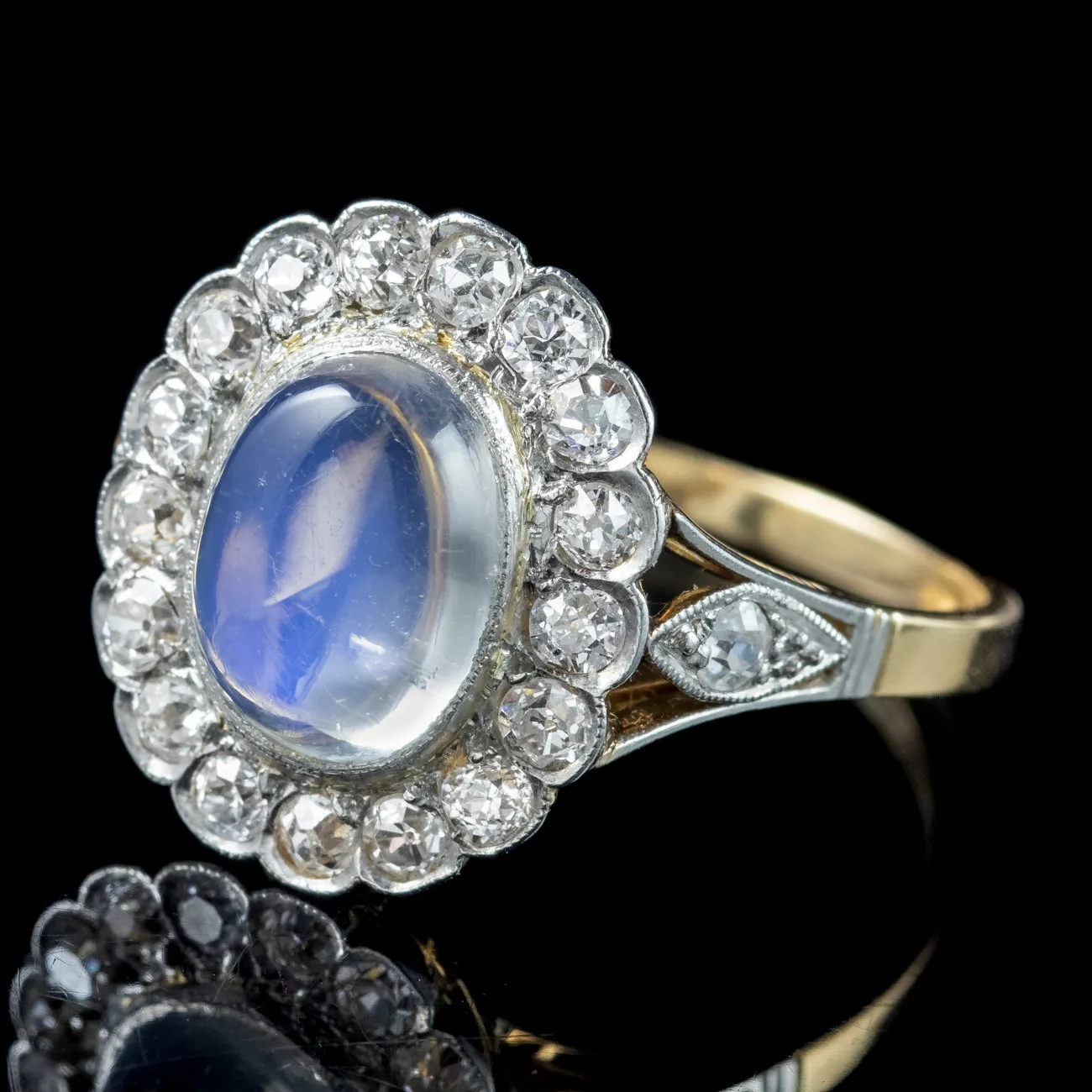 Antique Edwardian Moonstone Diamond Cluster Ring 1.45ct Moonstone