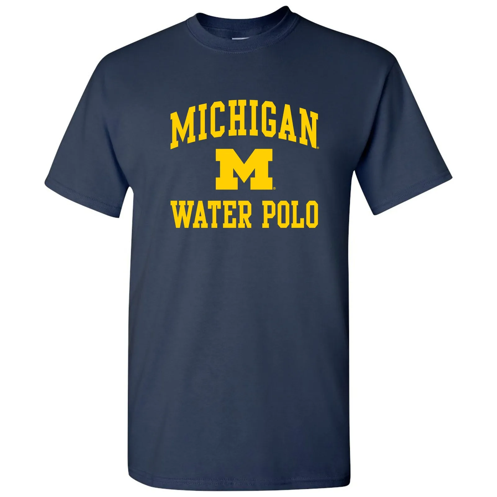 Arch Logo Water Polo University of Michigan Basic Cotton Short Sleeve T Shirt - Navy