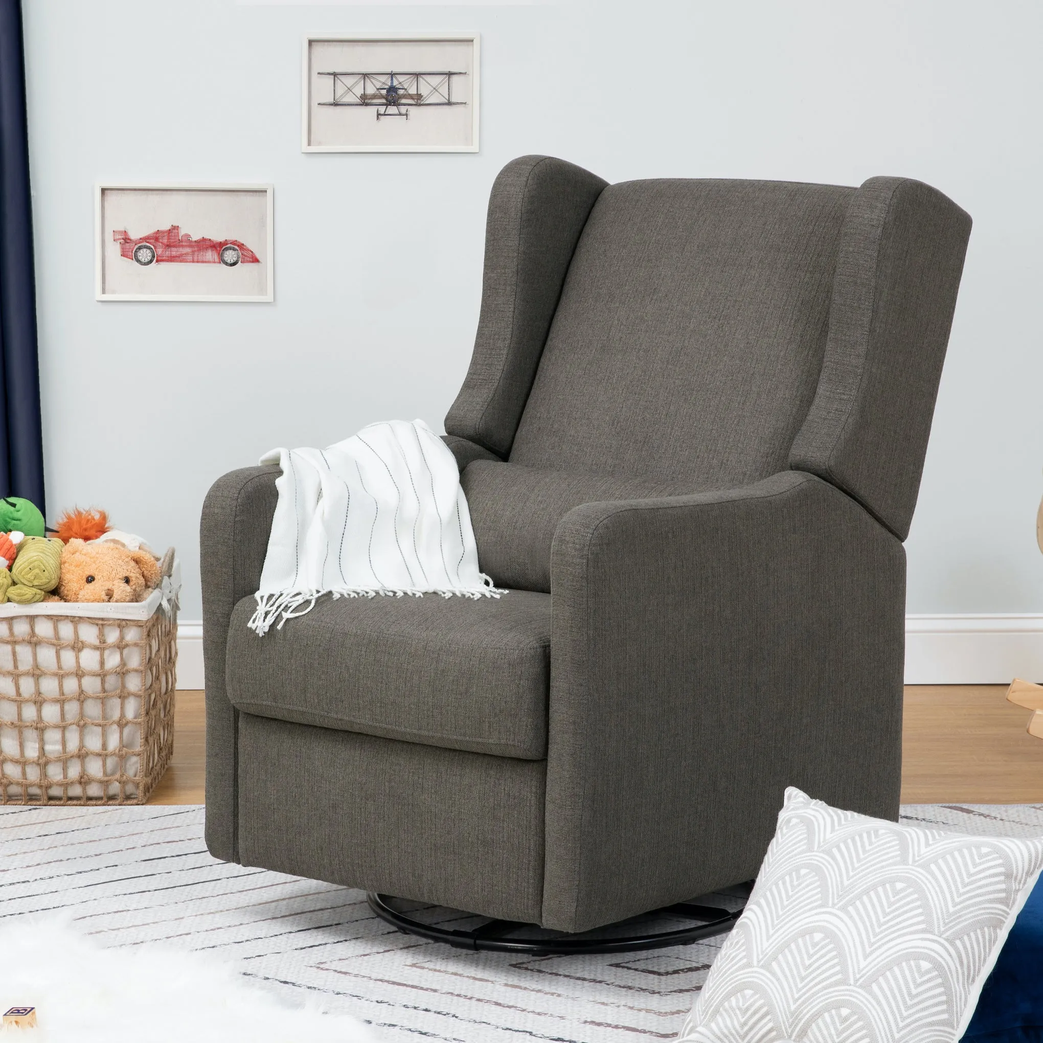 Arlo Recliner   Swivel Glider in Water Repellent   Stain Resistant Fabric - Charcoal Linen