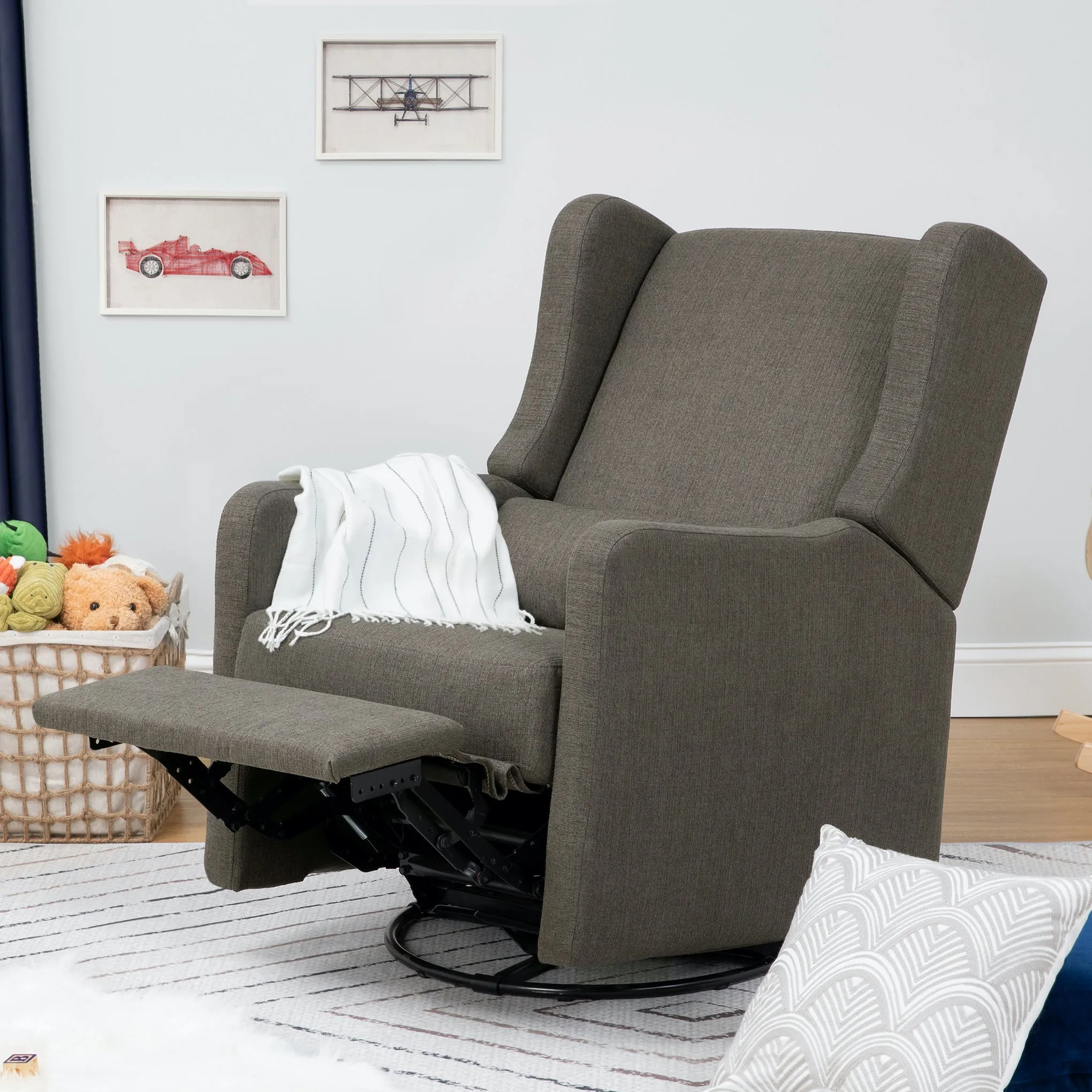 Arlo Recliner   Swivel Glider in Water Repellent   Stain Resistant Fabric - Charcoal Linen