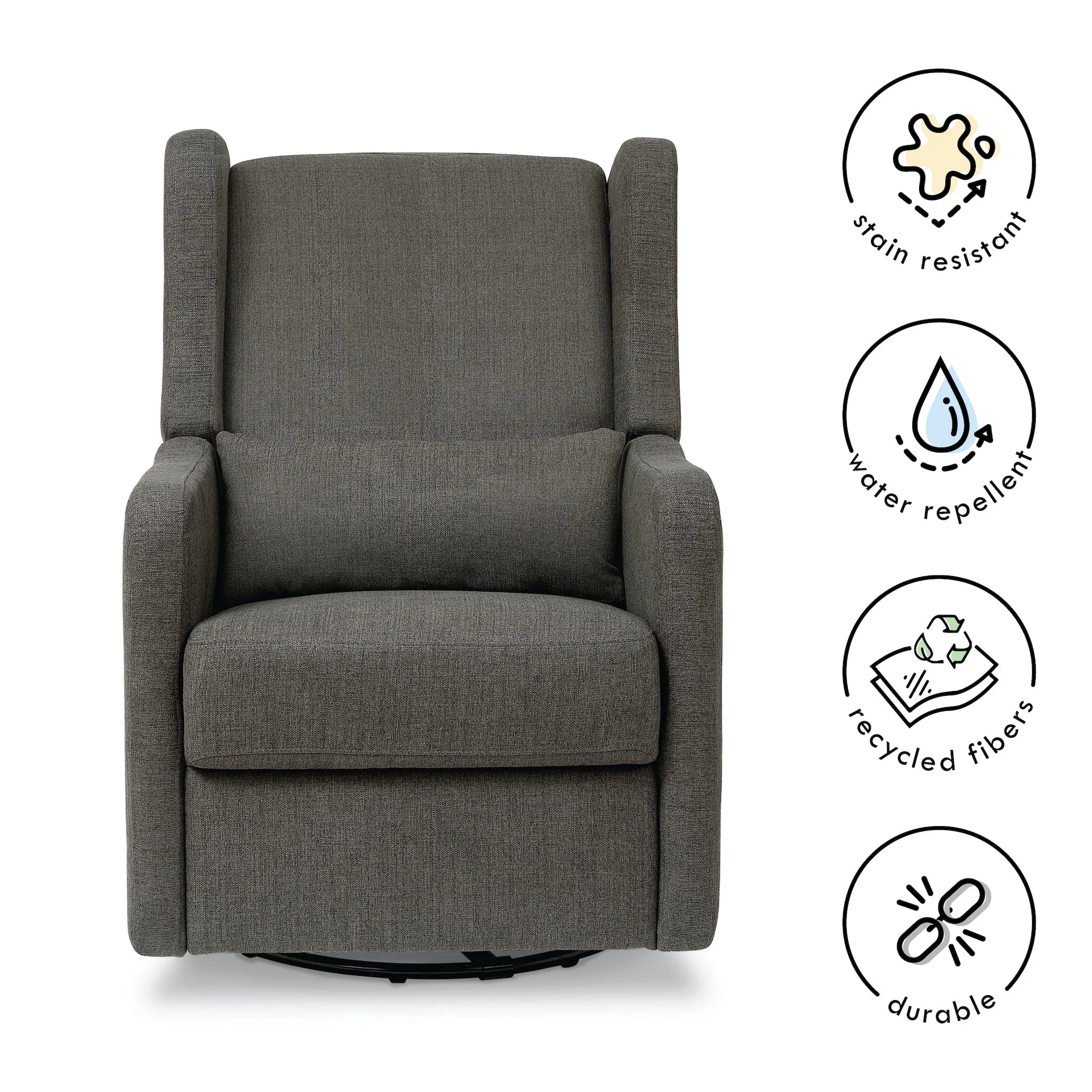 Arlo Recliner   Swivel Glider in Water Repellent   Stain Resistant Fabric - Charcoal Linen