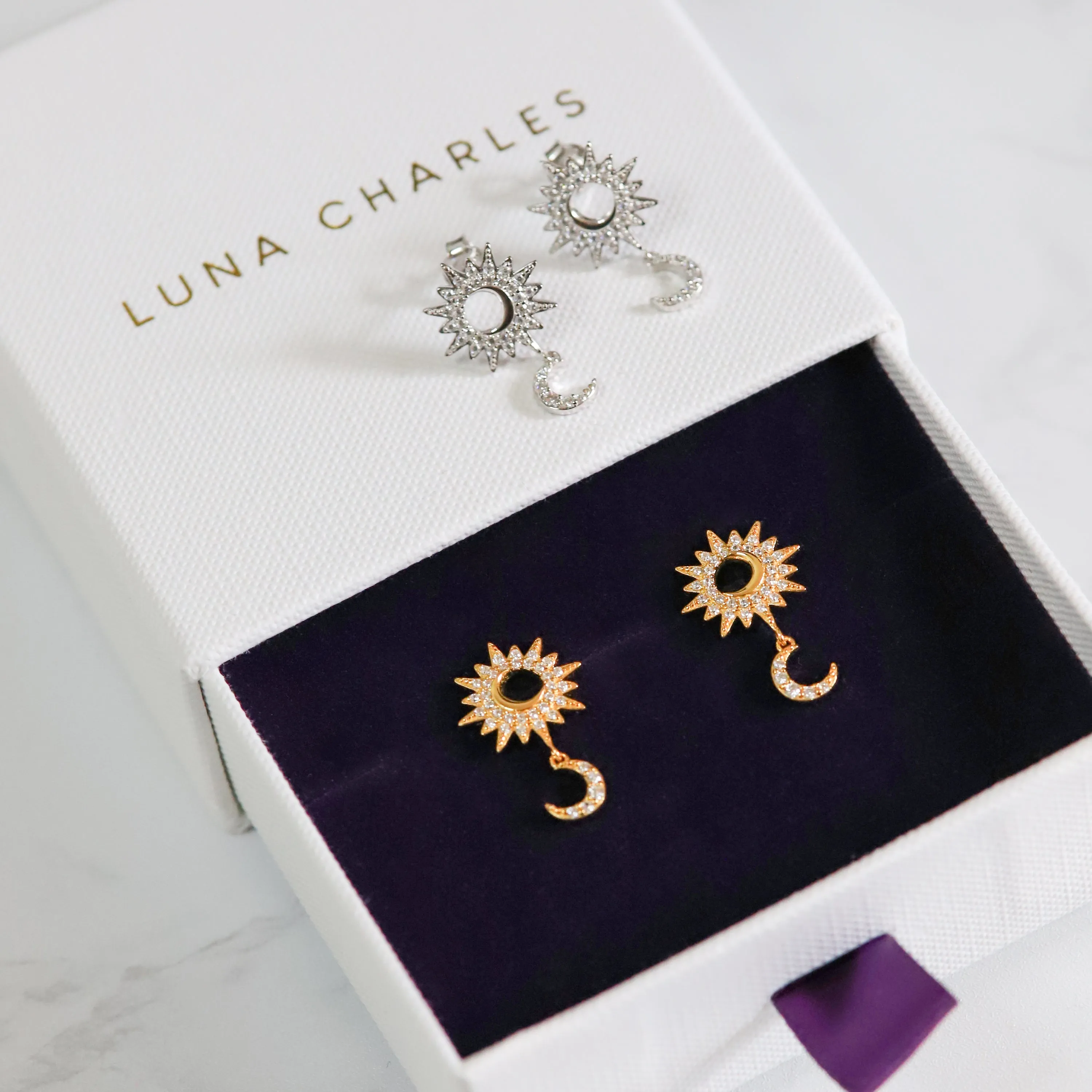 Athena Star & Moon Drop Earrings | 925 Sterling Silver