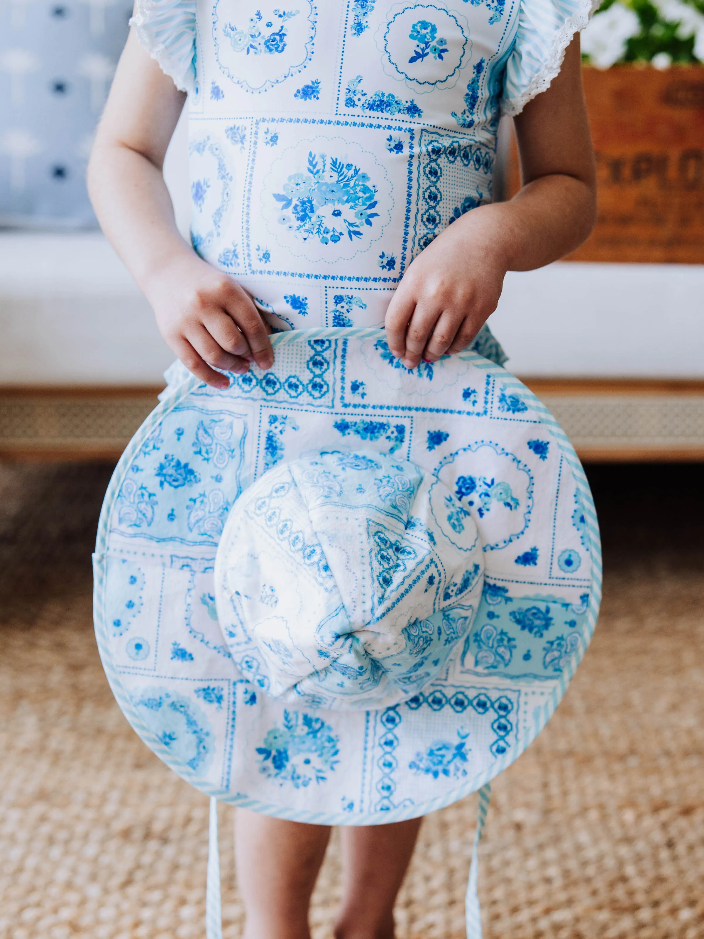 Baby Sunhat - Patchwork Blue