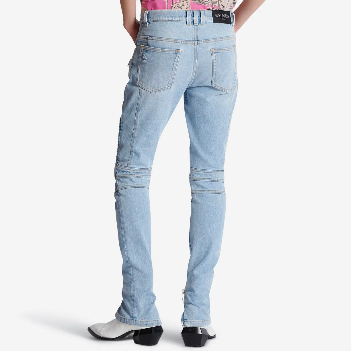 Balmain Skinny Light Blue Denim Biker Jeans