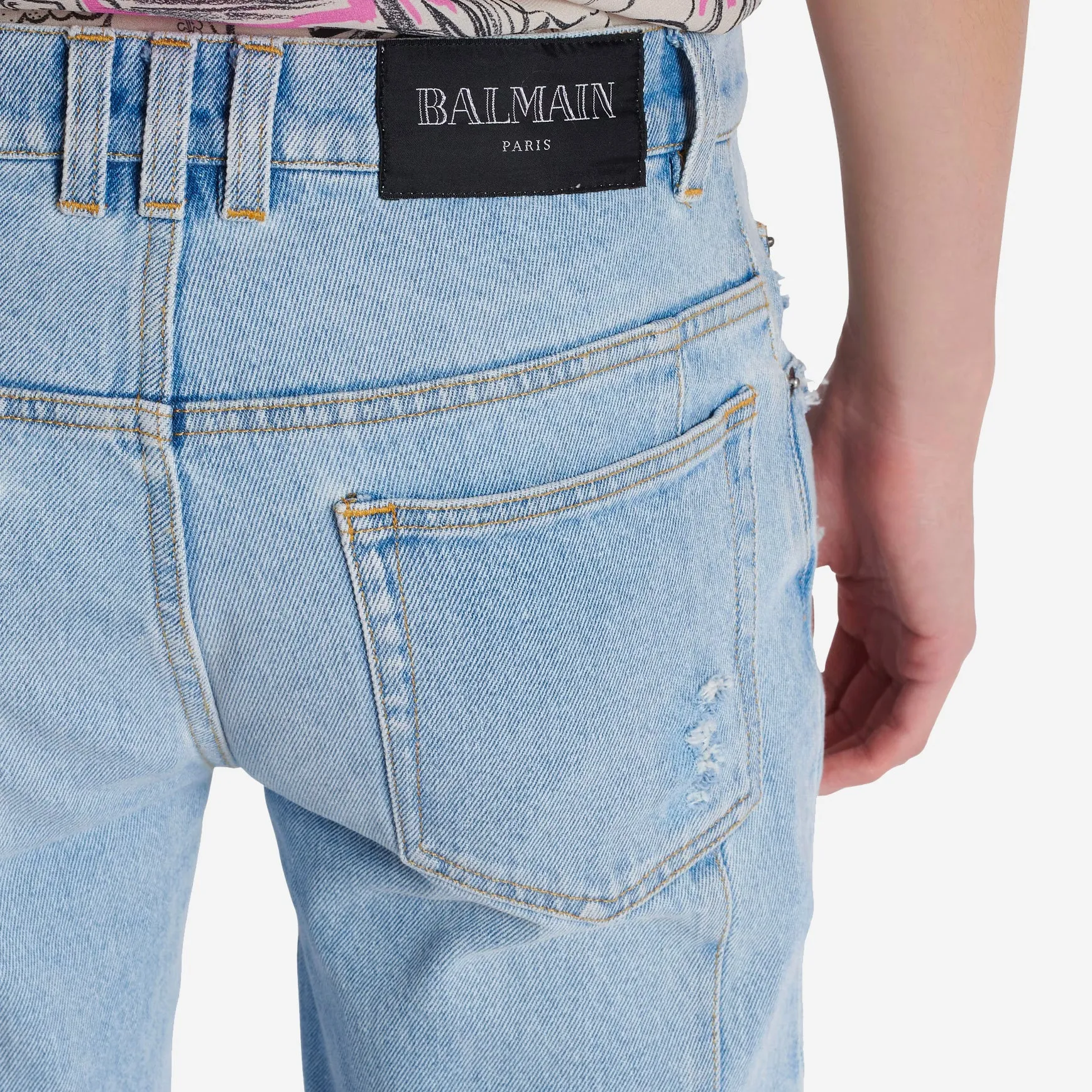 Balmain Skinny Light Blue Denim Biker Jeans