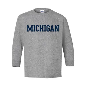 Basic Block University of Michigan Youth Basic Cotton Long Sleeve T Shirt - Sport Grey