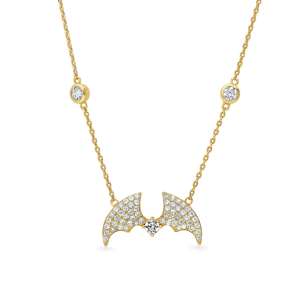 Bat CZ Necklace in Gold Flashed Sterling Silver