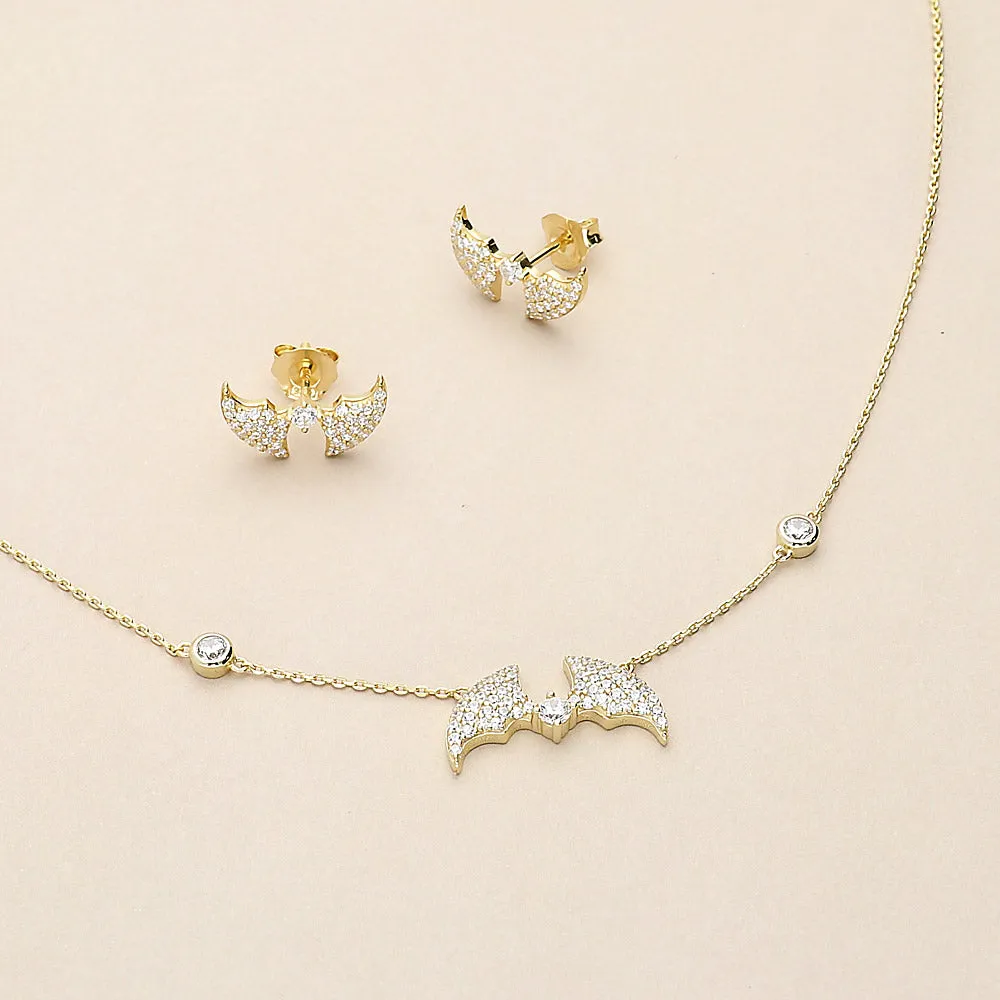 Bat CZ Necklace in Gold Flashed Sterling Silver