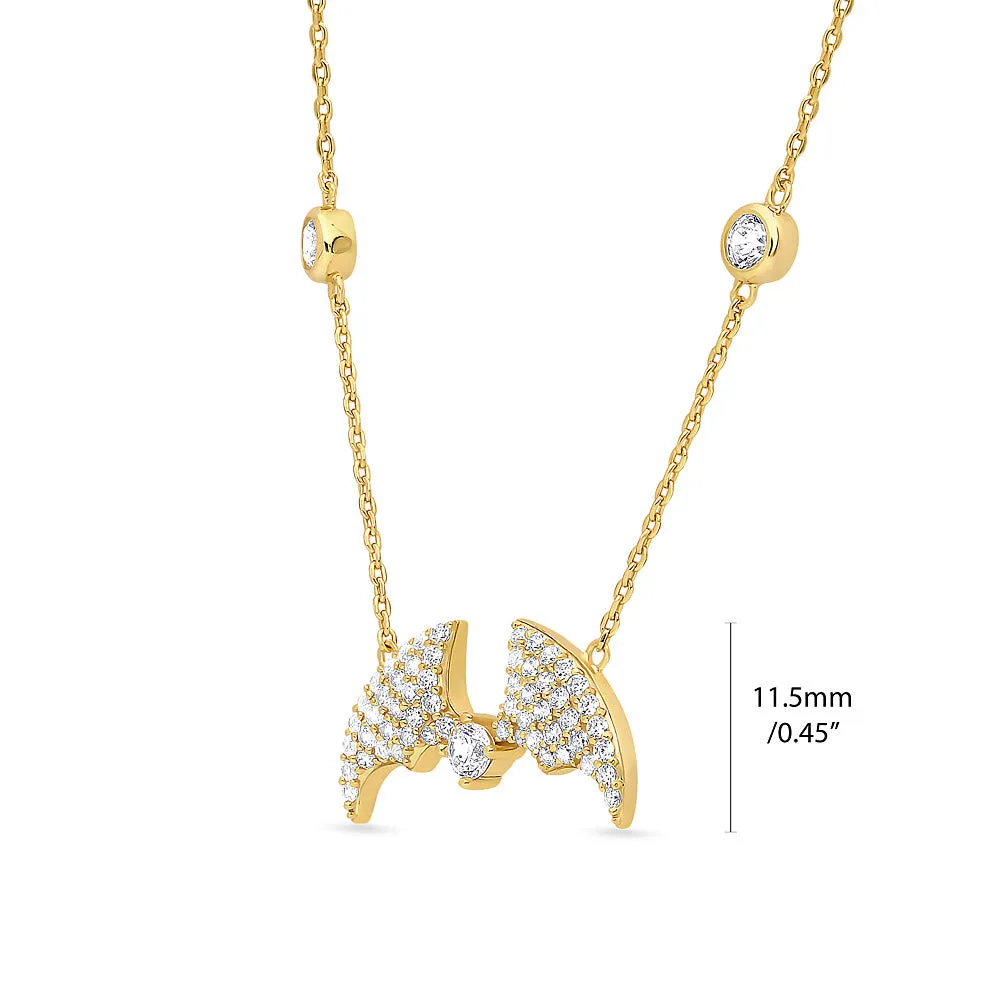 Bat CZ Necklace in Gold Flashed Sterling Silver