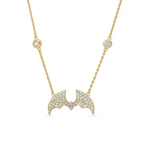 Bat CZ Necklace in Gold Flashed Sterling Silver