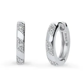 Bead CZ Medium Hoop Earrings in Sterling Silver 0.6