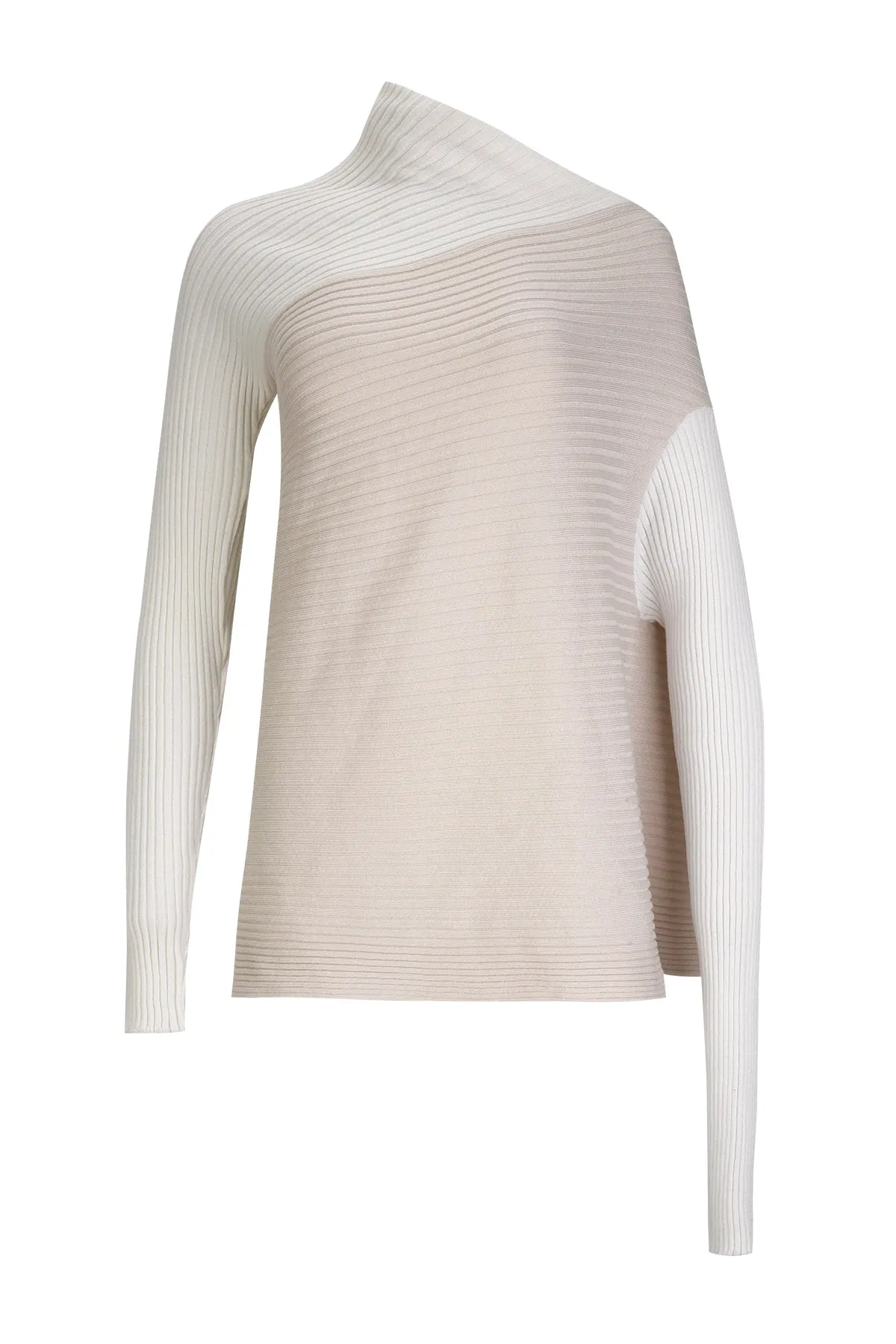 BEIGE PATCHWORK DRAPED JUMPER IN MERINO KNIT