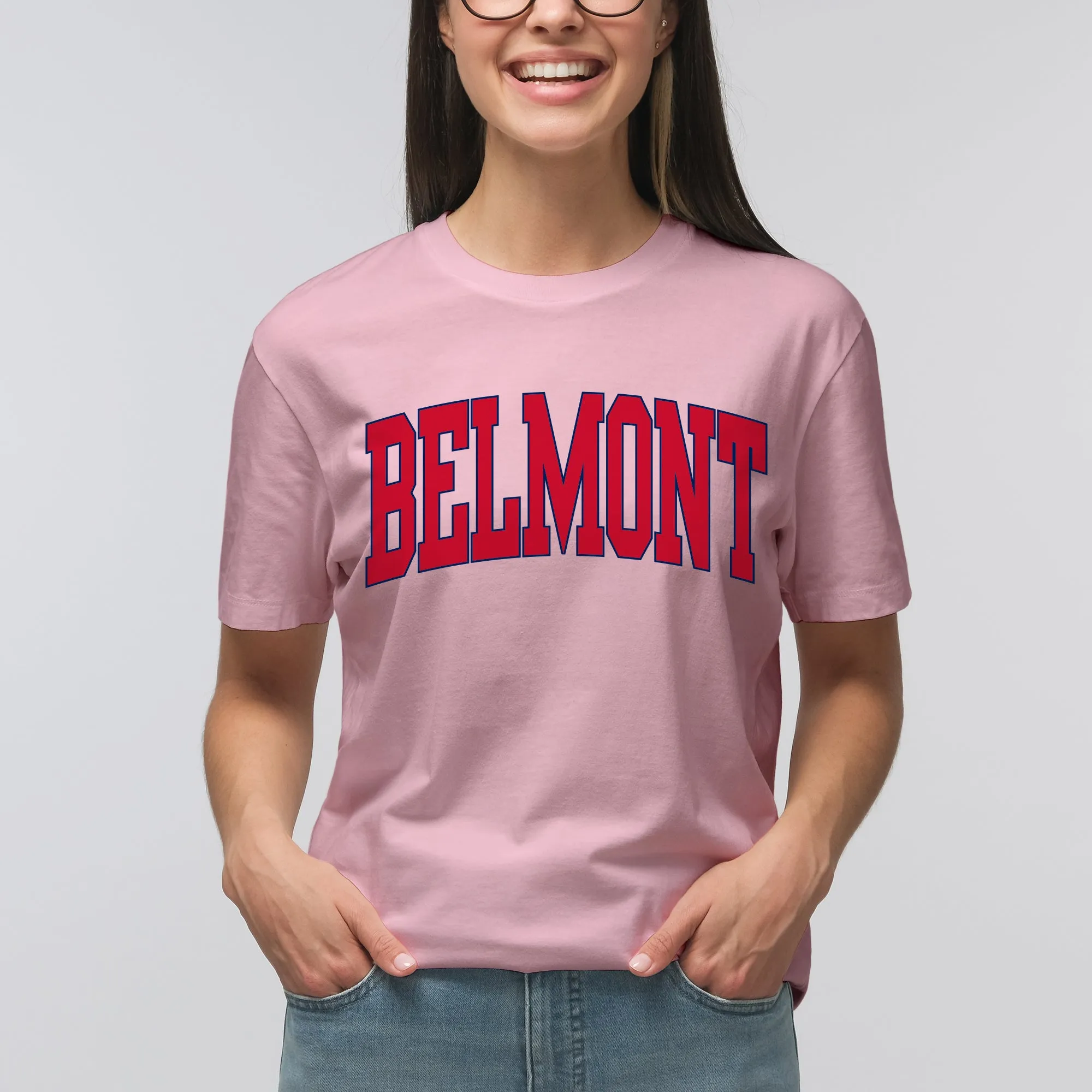 Belmont Bruins Mega Arch T-Shirt - Light Pink