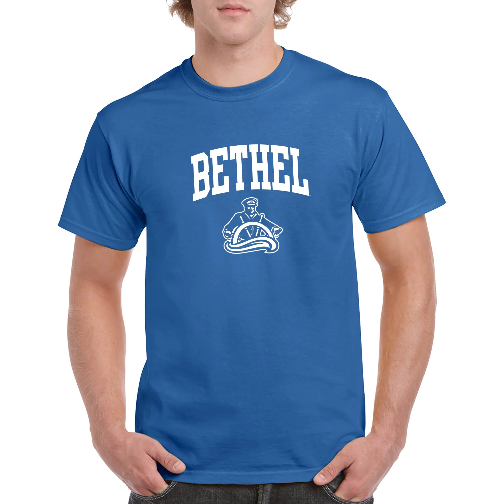 Bethel University Pilots Arch Logo Short Sleeve T Shirt - Royal