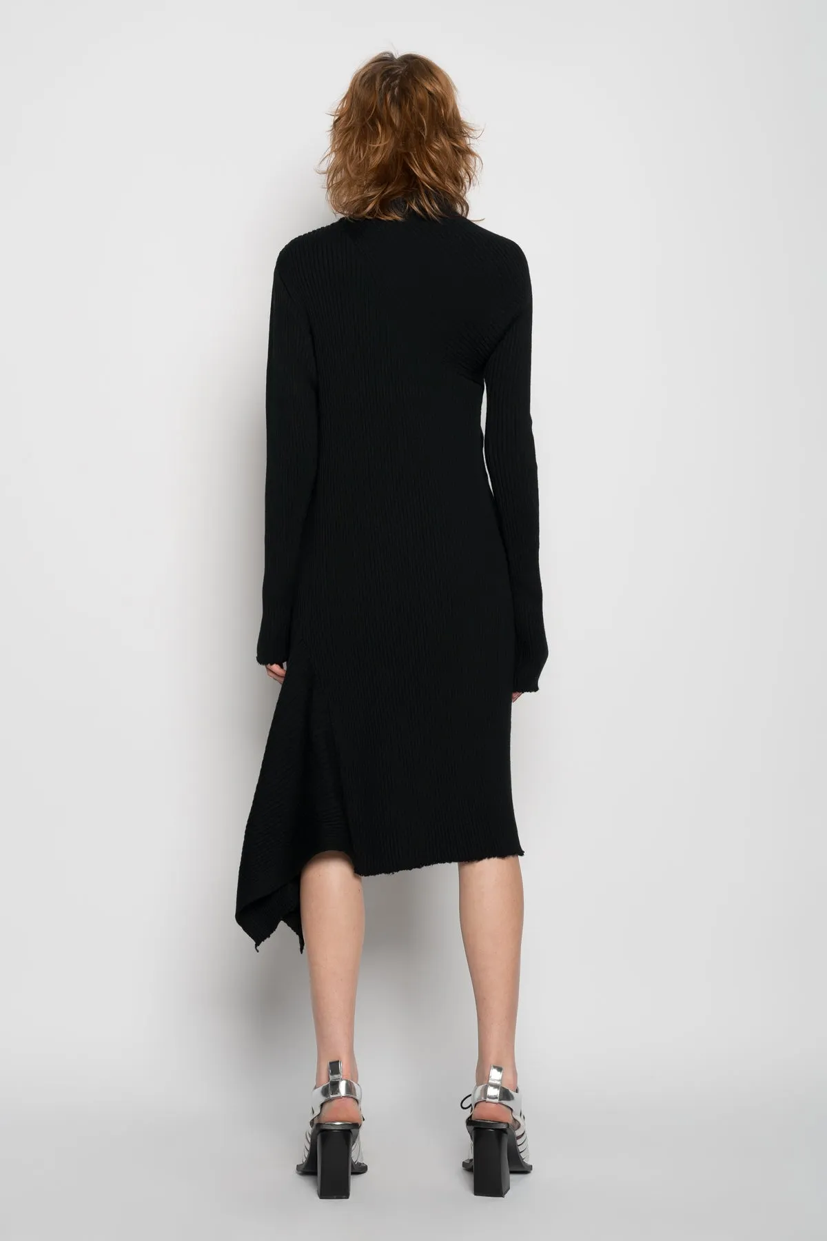 BLACK DRAPED NECK DRESS