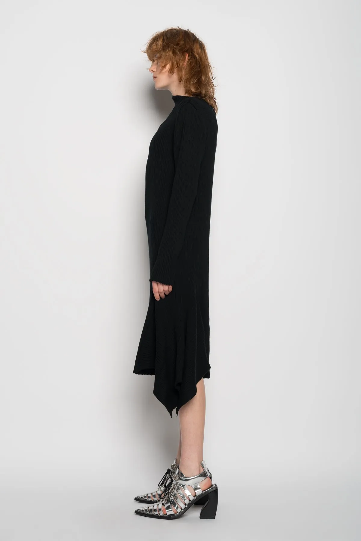 BLACK DRAPED NECK DRESS