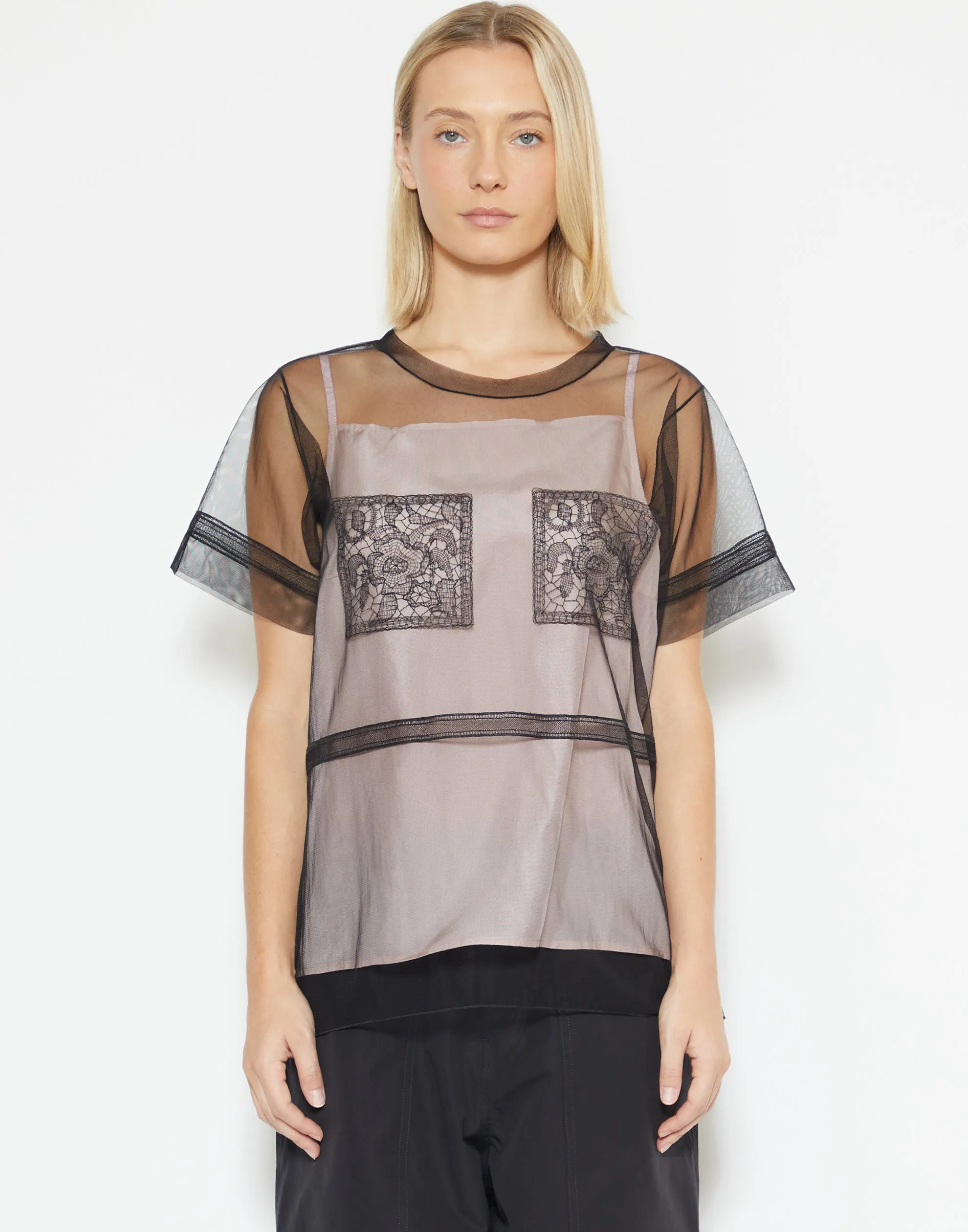 Black French Lace Birdie Top