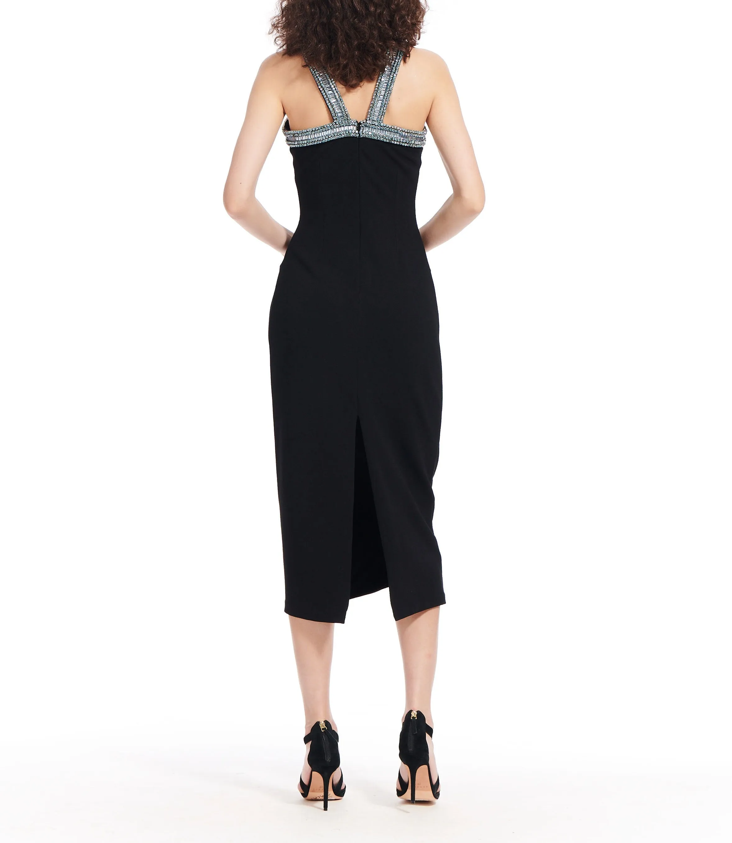 Black Stretch Crepes Midi Dress