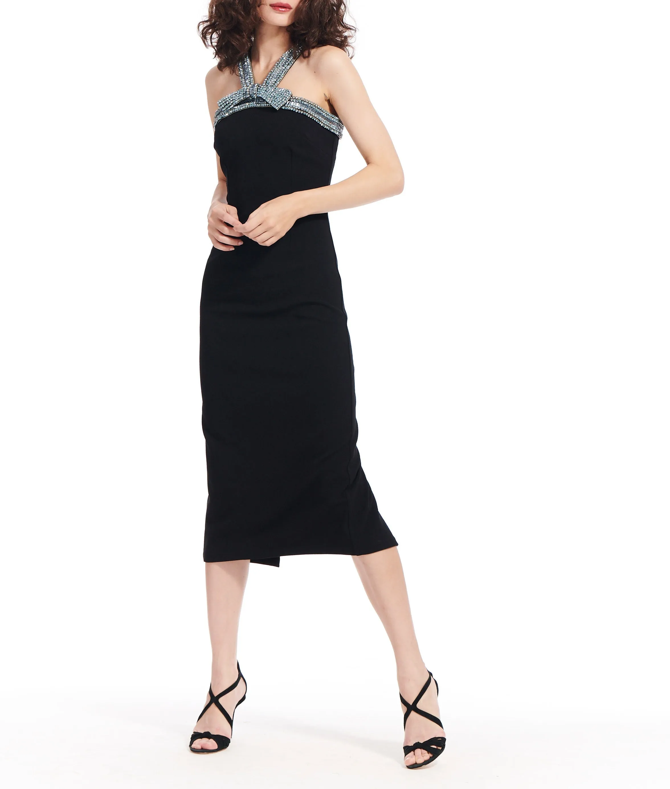 Black Stretch Crepes Midi Dress