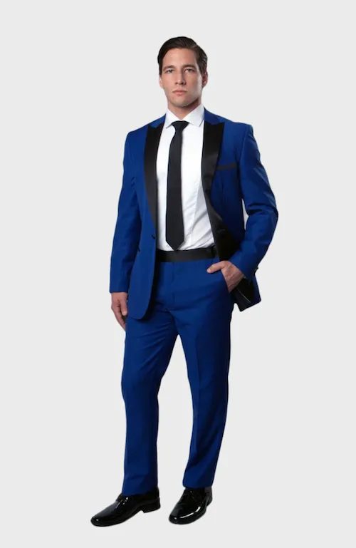 Blue 1 Button Peak Lapel Tuxedo