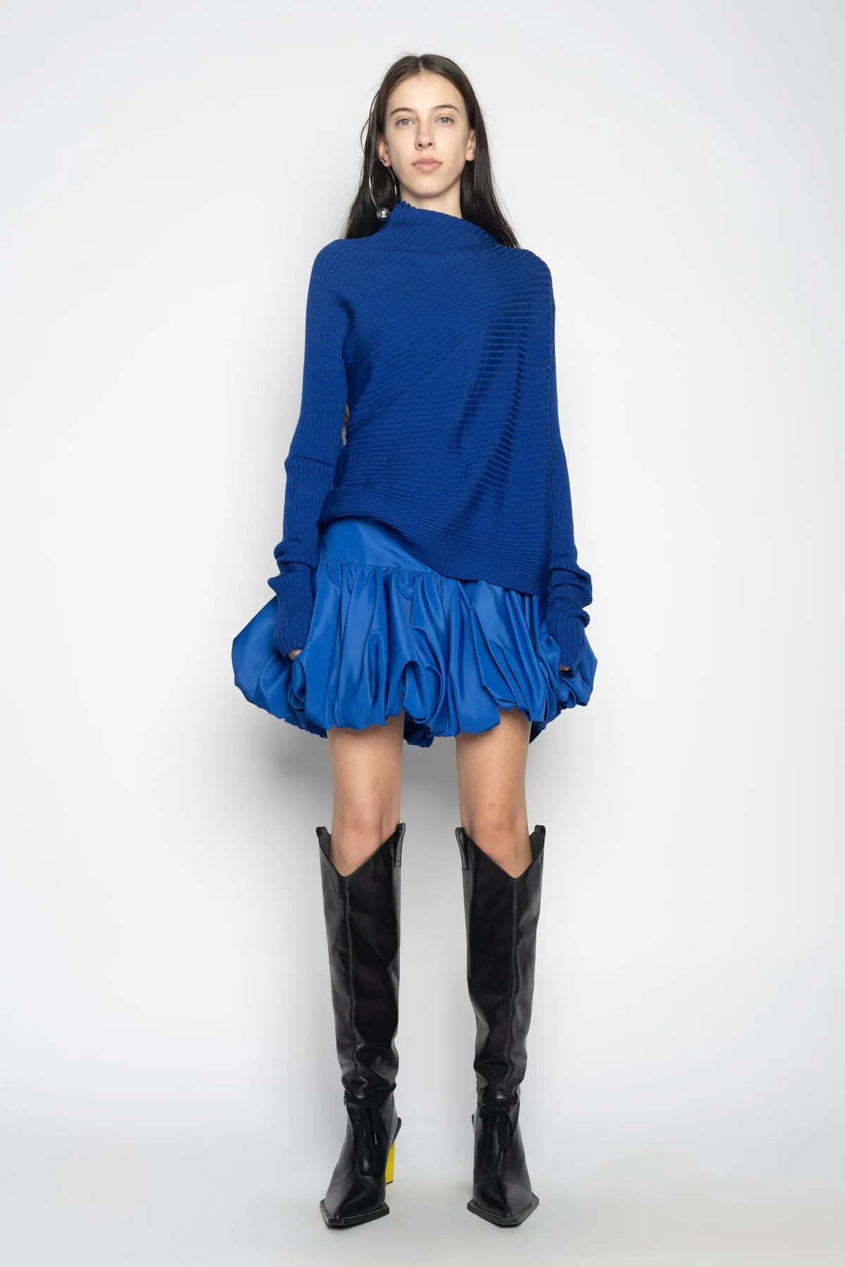 BLUE DRAPED JUMPER IN MERINO KNIT