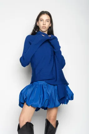 BLUE DRAPED JUMPER IN MERINO KNIT