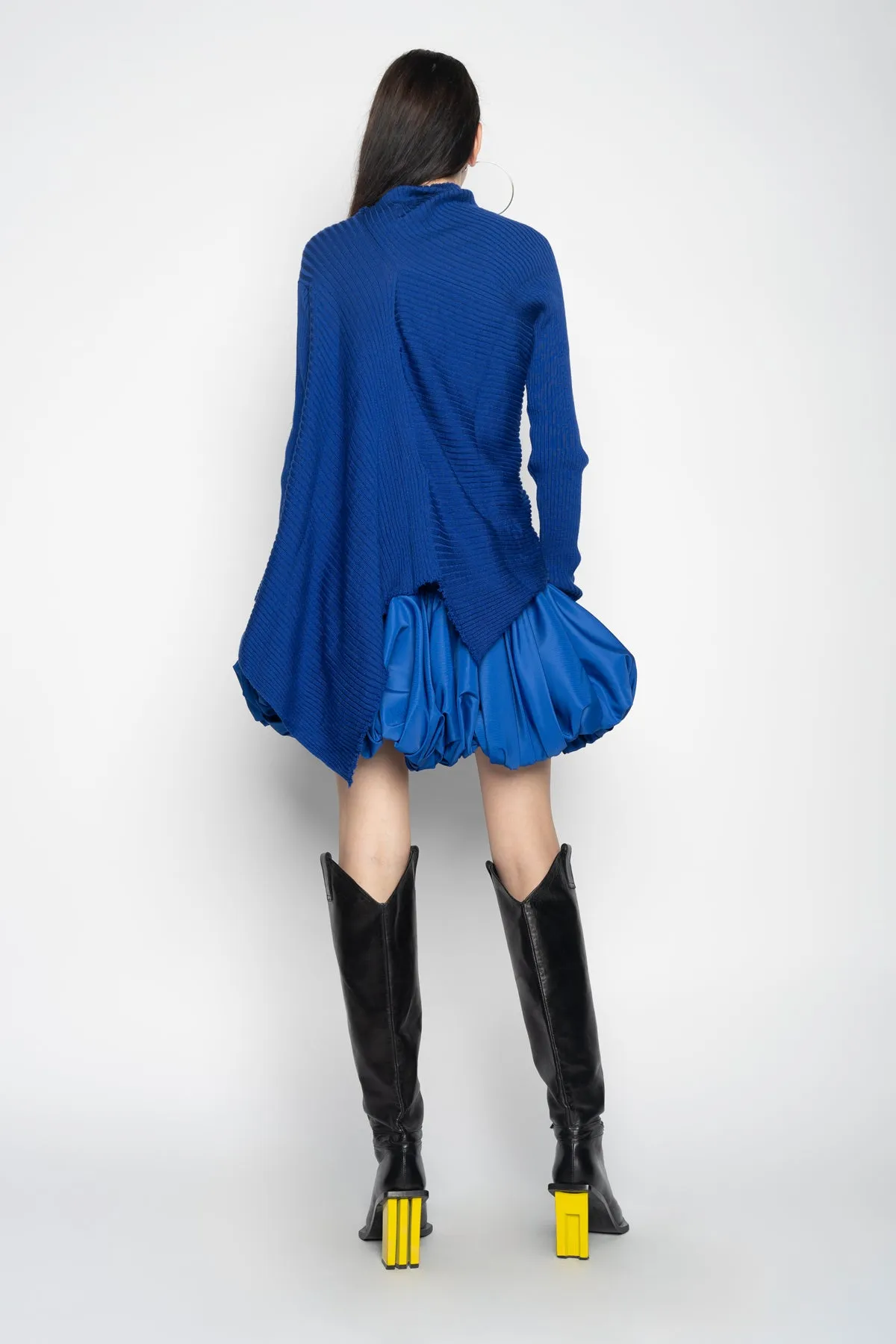 BLUE DRAPED JUMPER IN MERINO KNIT