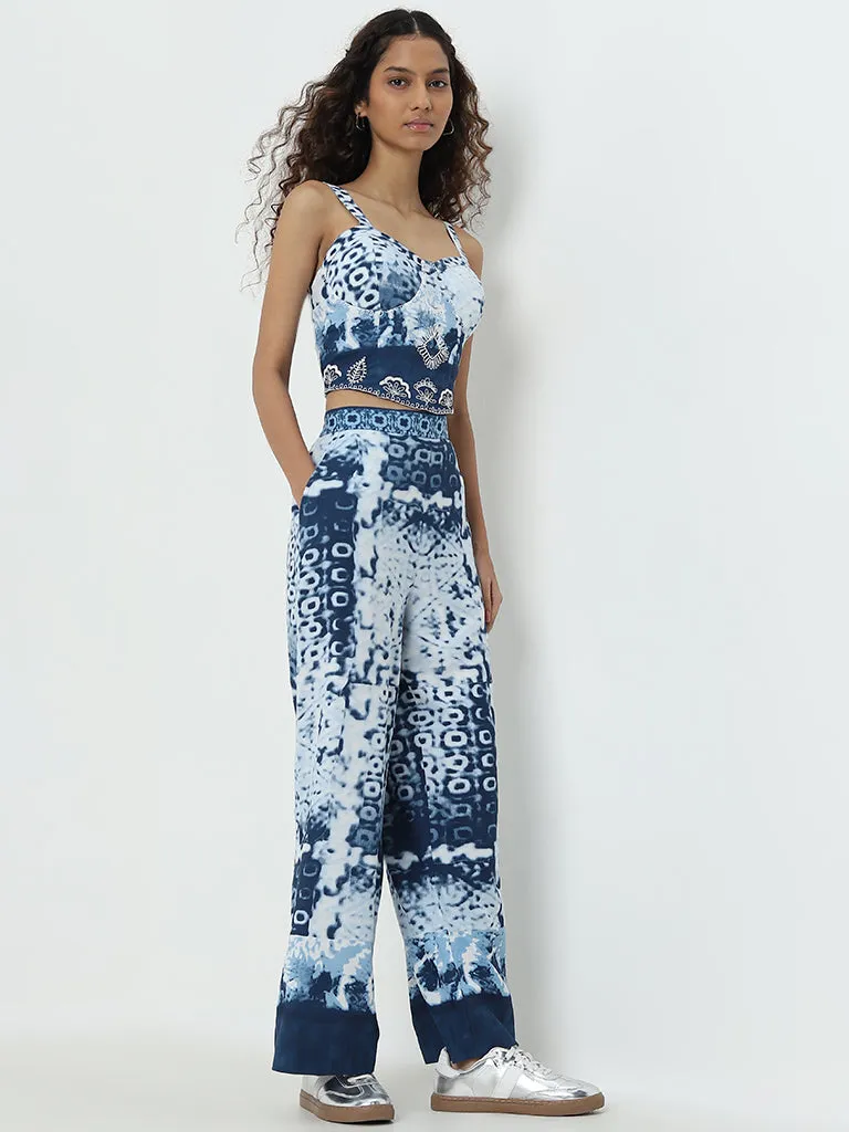 Bombay Paisley Navy Blue Blotch Design High-Rise Palazzos