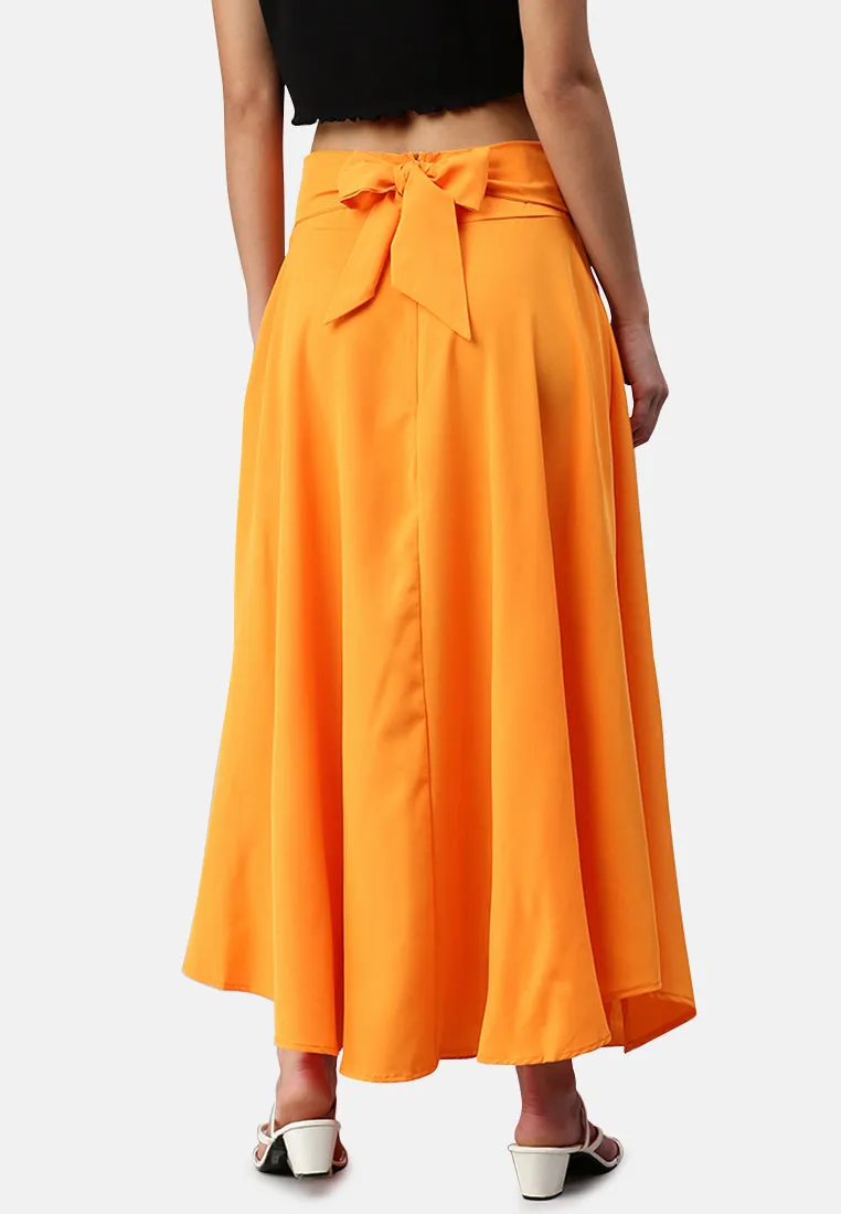 Bow Detail Slit Long Skirt