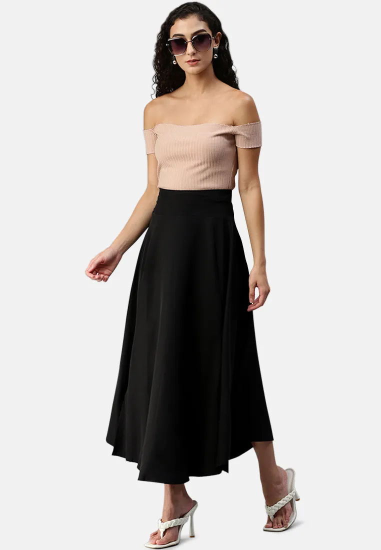 Bow Detail Slit Long Skirt