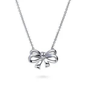 Bow Tie Ribbon Necklace in Sterling Silver