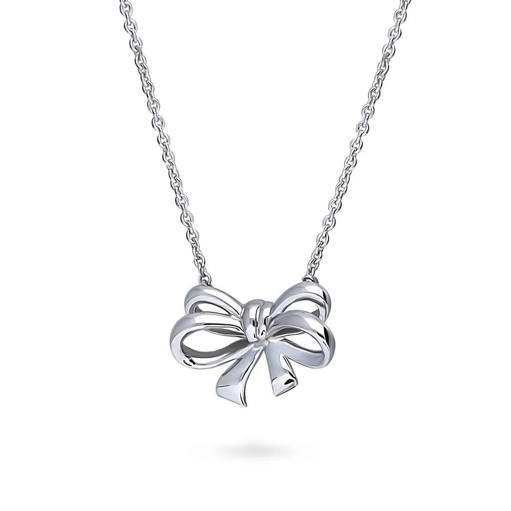 Bow Tie Ribbon Necklace in Sterling Silver