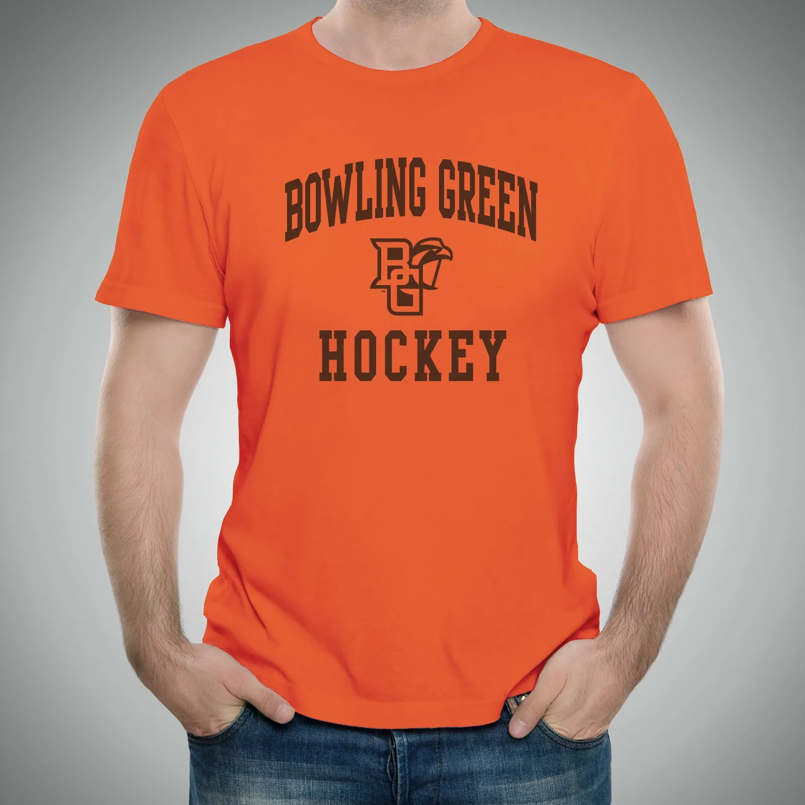 Bowling Green State University Falcons Arch Logo Hockey Short Sleeve T Shirt - Orange