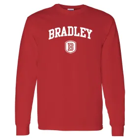 Bradley University Braves Arch Logo Basic Cotton Long Sleeve T Shirt - Red