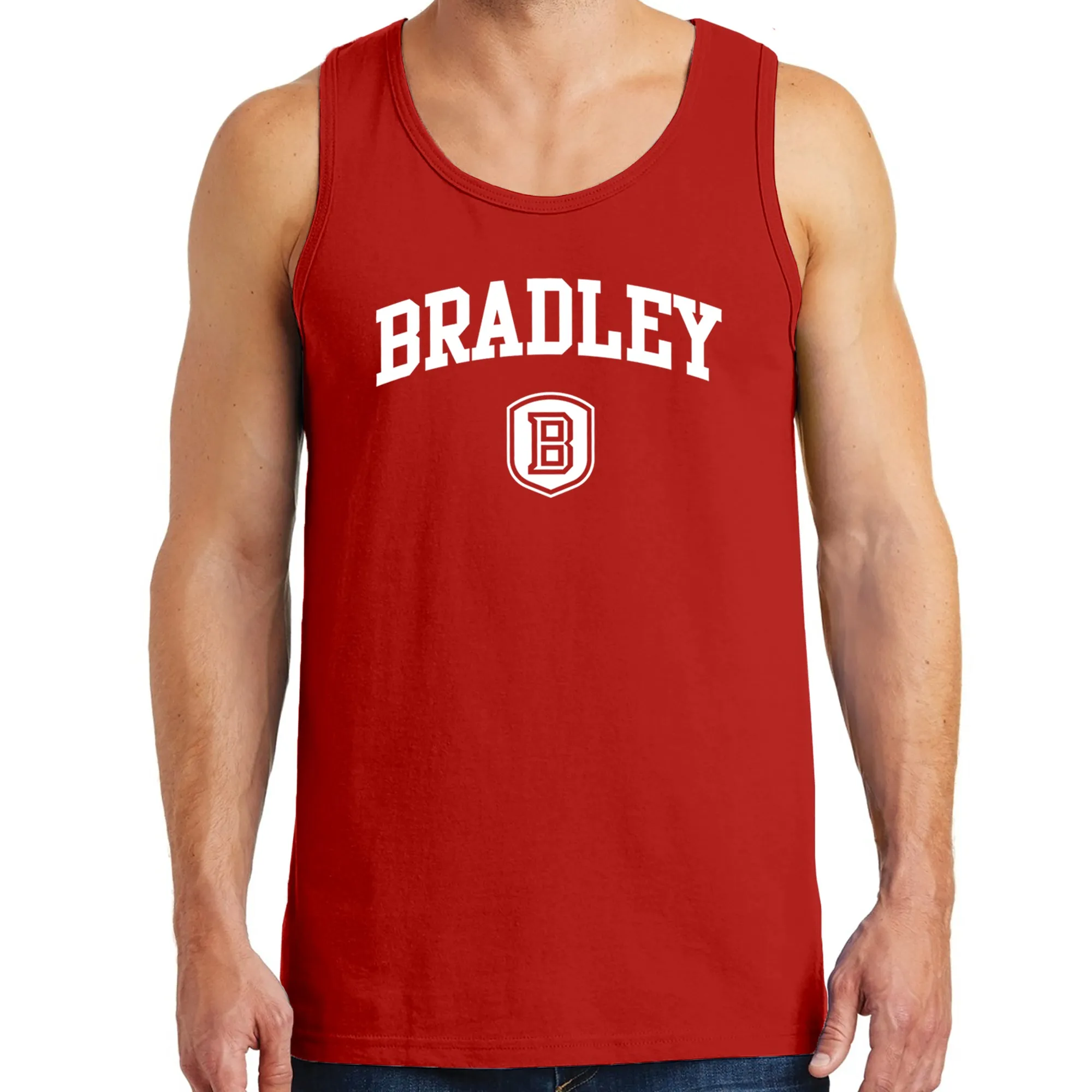 Bradley University Braves Arch Logo Heavy Cotton Tank Top  - Red